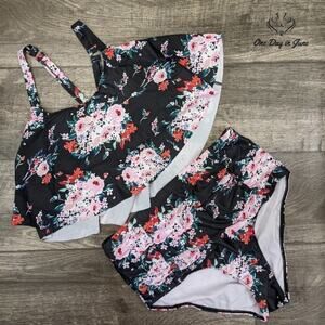Pink Queen Hgih Waist Floral Flounce Bikini Swimsuit Size XL